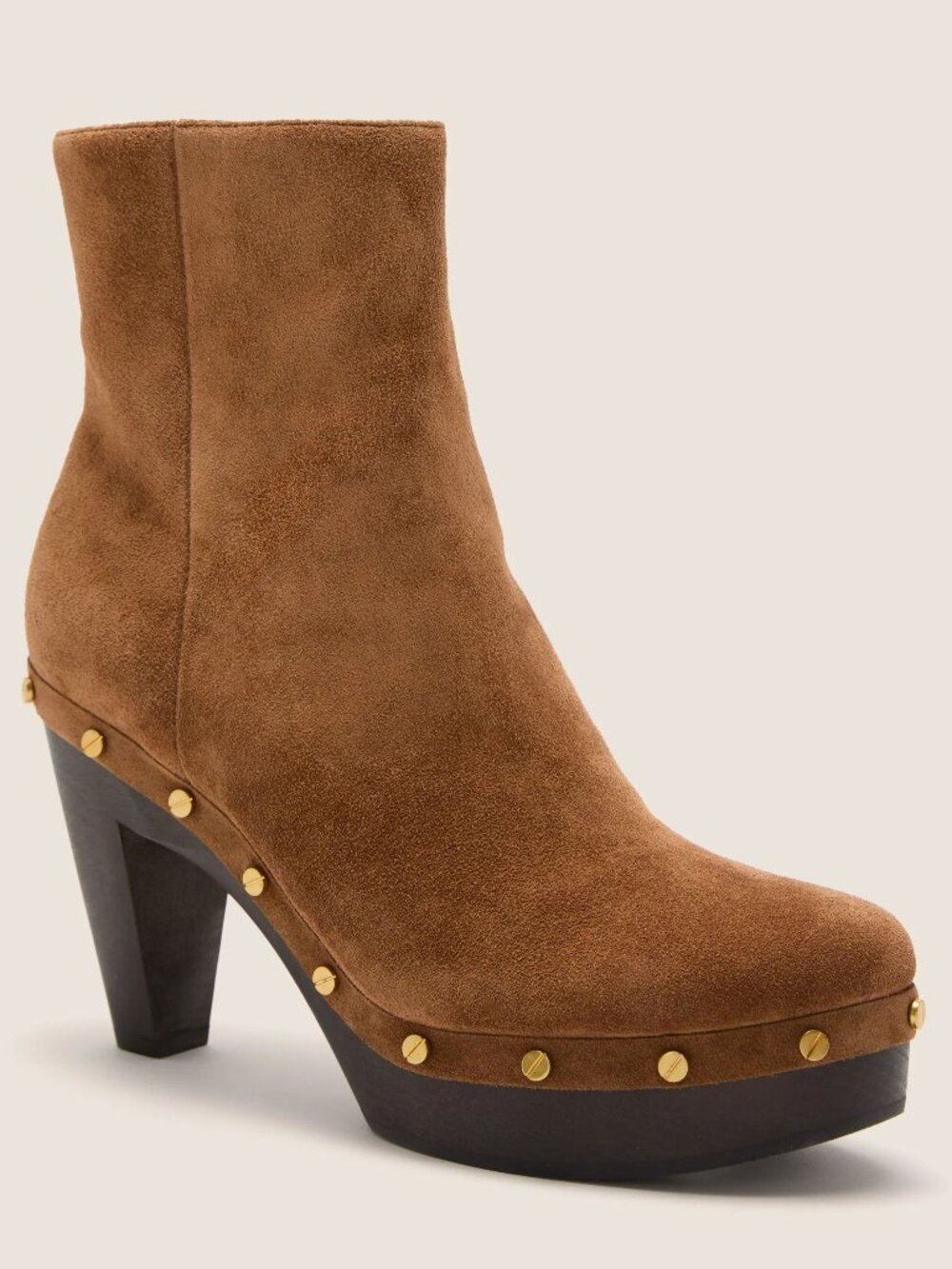 VERONICA BEARD Gavi Studded Boots Size 6 Hazelwood Tan Wooden Platform NEW